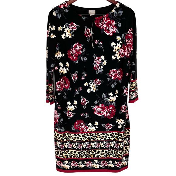 NEW NWT $109 Chicos Sz Medium 1 Super Stretchy Floral Dress Business Tropical - Picture 1 of 8